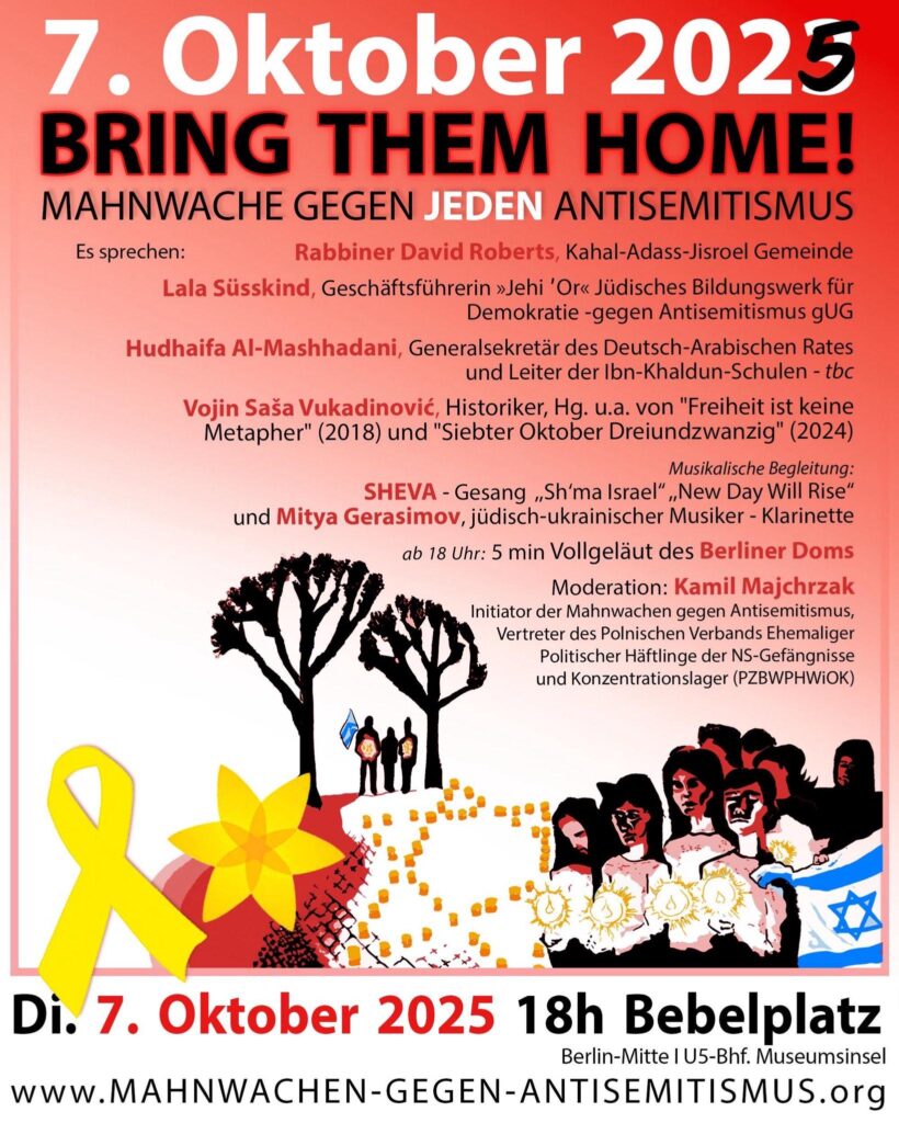 7.10.25 Bebelplatz Berlin Mahnwache Kundgebung gegen Antisemitismus 